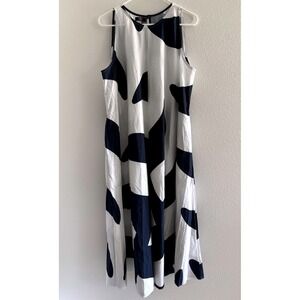 Tilla Dress Womens L/XL Blue‎ White Sleeveless Abstract Art Modern Resort Travel